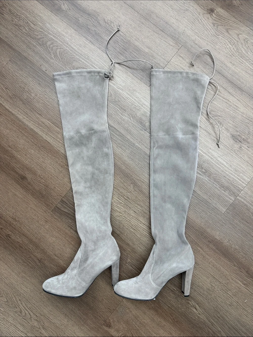 Stuart Weitzman Over-the-Knee Suede Boots in Light Gray 9.5